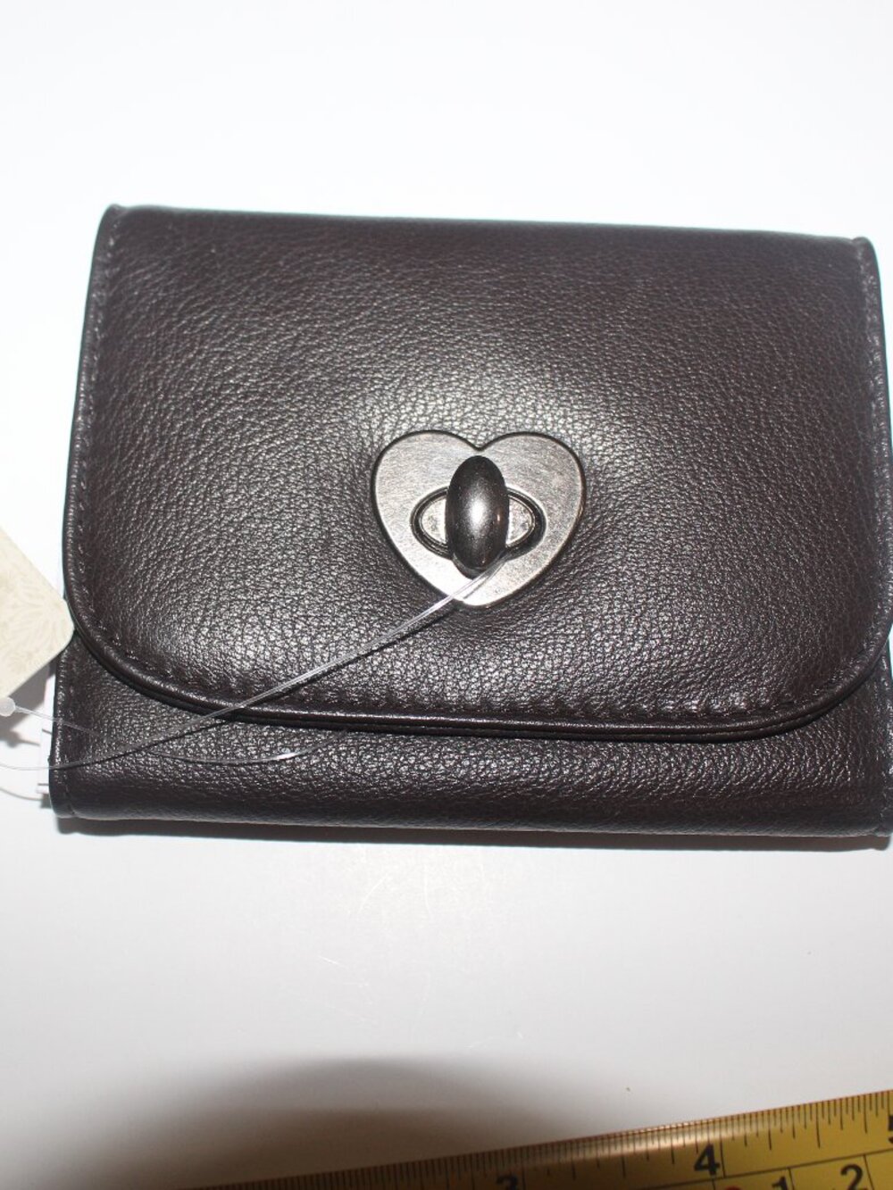 Free People Dark Brown Heart Turnlock Wallet with Tags